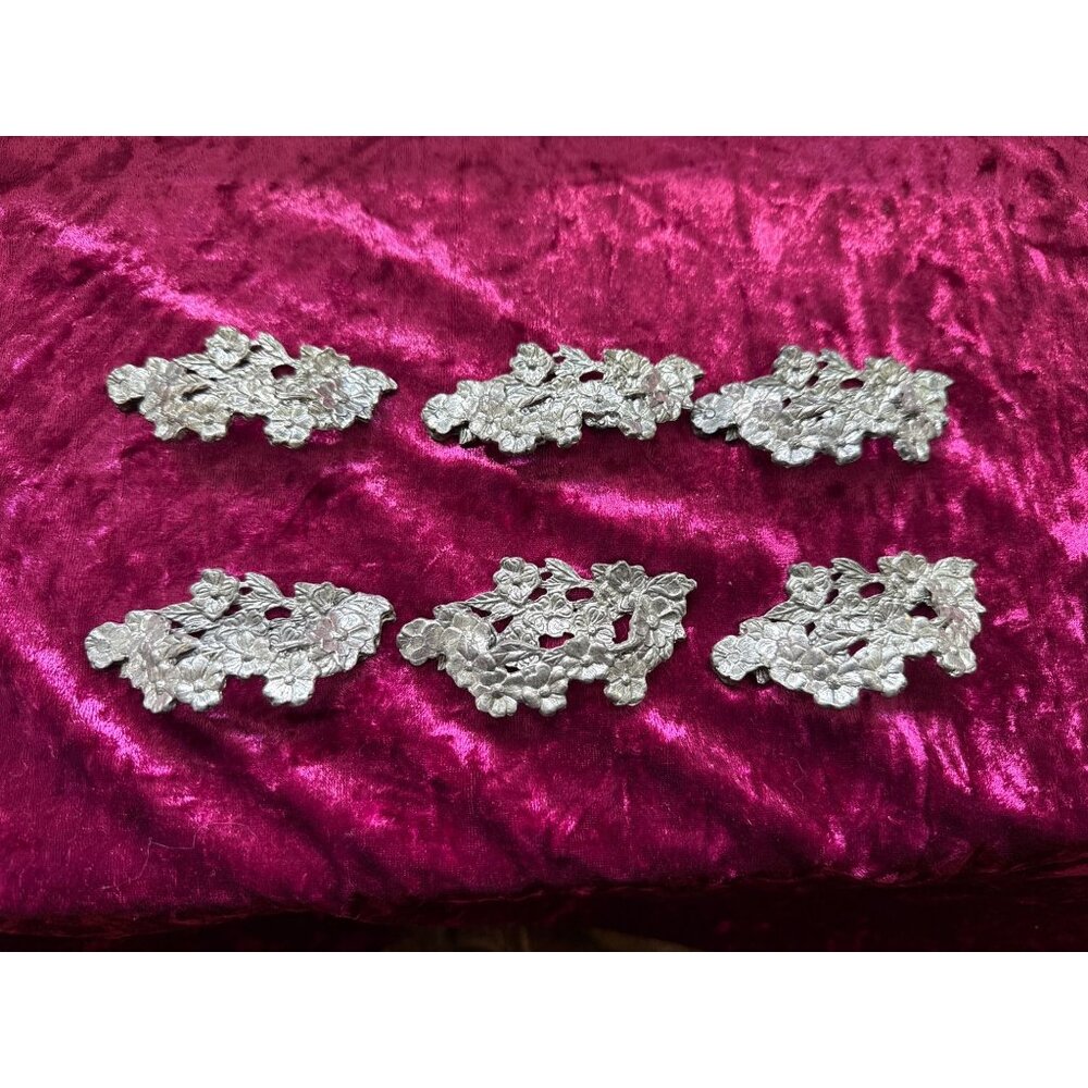 Vintage Metzke Pewter Floral Napkin Holders Set Of 6 With Tin 1988 Elegant